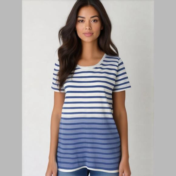 J CREW AN179 Blue White Striped Ombre Short Sleeve Tee Top T-Shirt XS - Picture 1 of 12